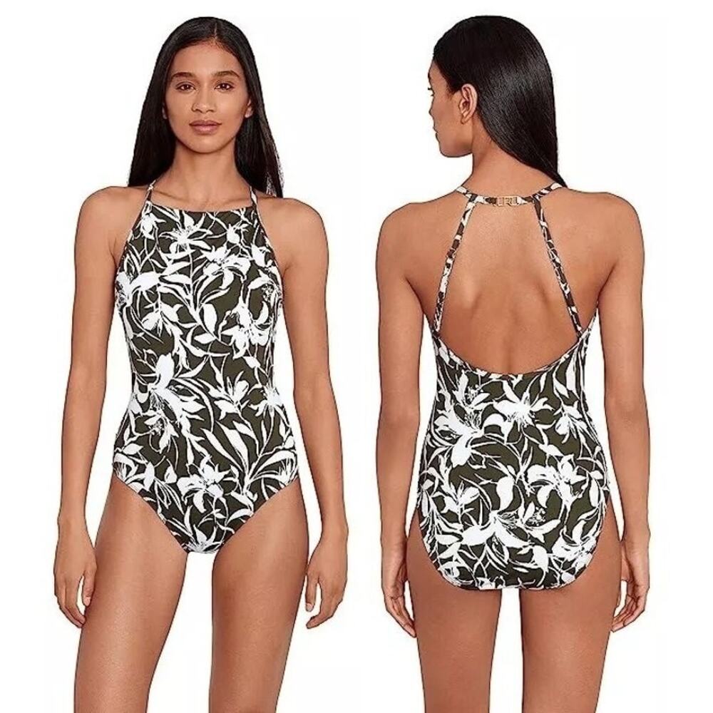 Lauren Ralph Lauren Tropic Monotone Floral High Neck One Piece Swimsuit 10